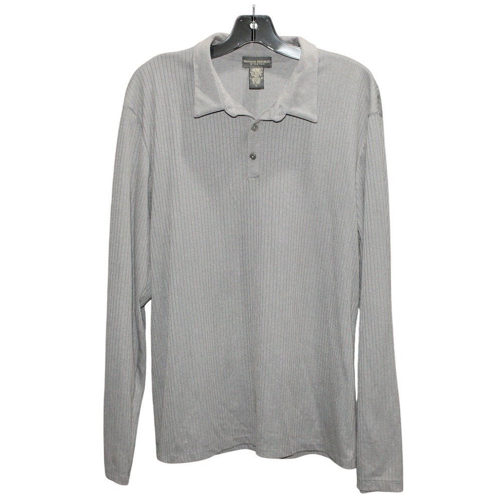 Banana Republic Stretch Ribbedβ Polo Long Sleeve Gray Men's L